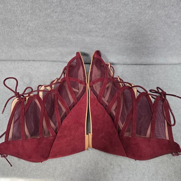 Torrid Burgundy Mesh Scalloped Lace Up Mini Wedge Size 10.5W - Picture 7 of 9